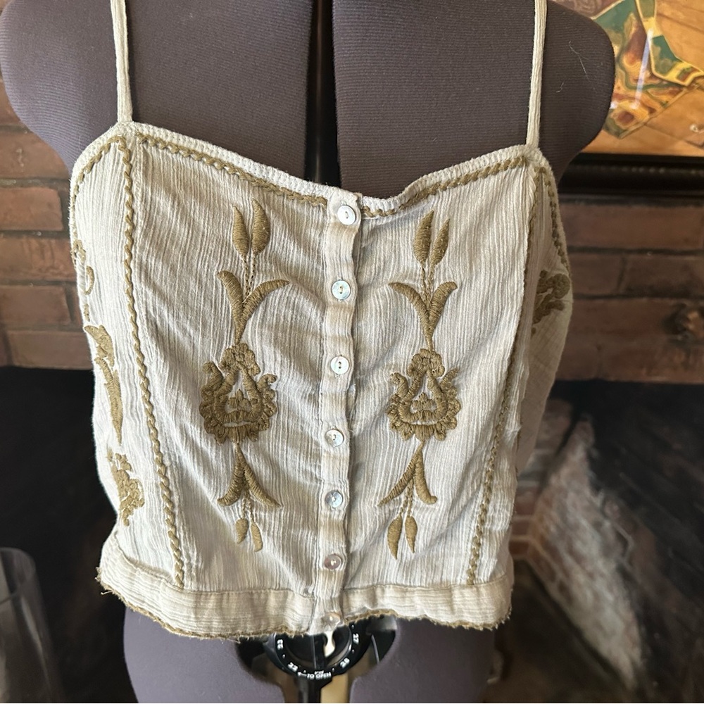 Embroidered pale green Intimately Free People crop top cami